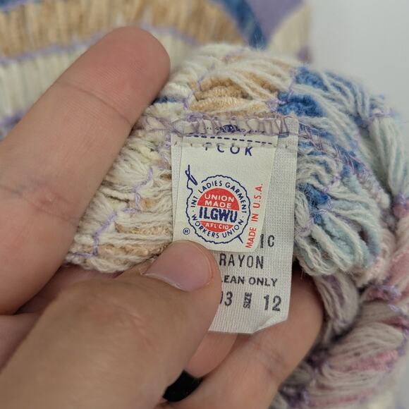 VTG Pastel Scharder Sport Knit Ruched Sz 12 Striped Sweater Indie Y2K 80s Ribbed - Picture 4 of 6